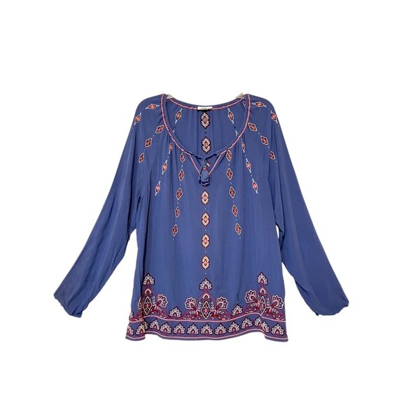 J Jill Embroidered Tunic XL Oversized Balloon Sleeves Lagenlook 100% Viscose - Picture 5 of 11